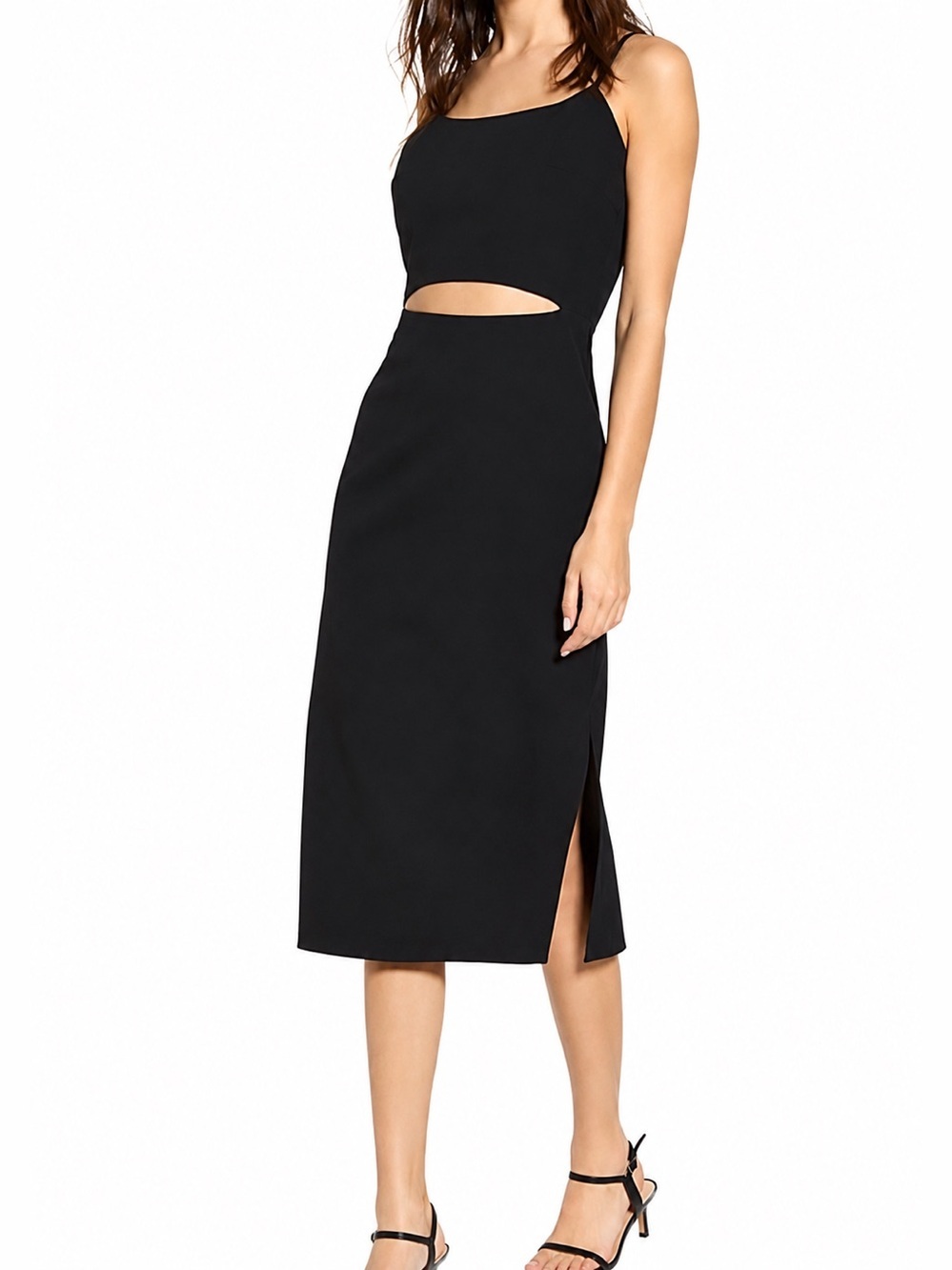 Wayf black ribbed cut out Bodycon midi dress, medium